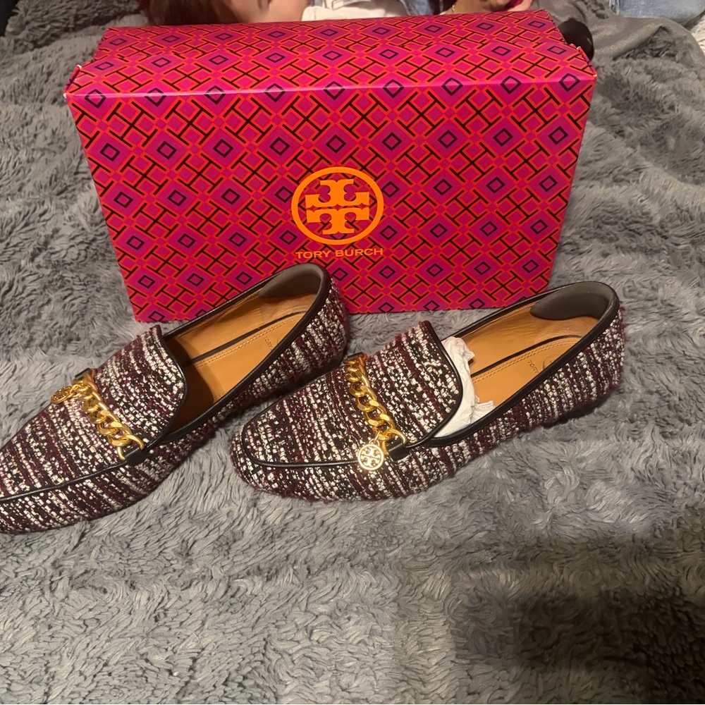 Tory Burch Men's Burgundy and White Loafers